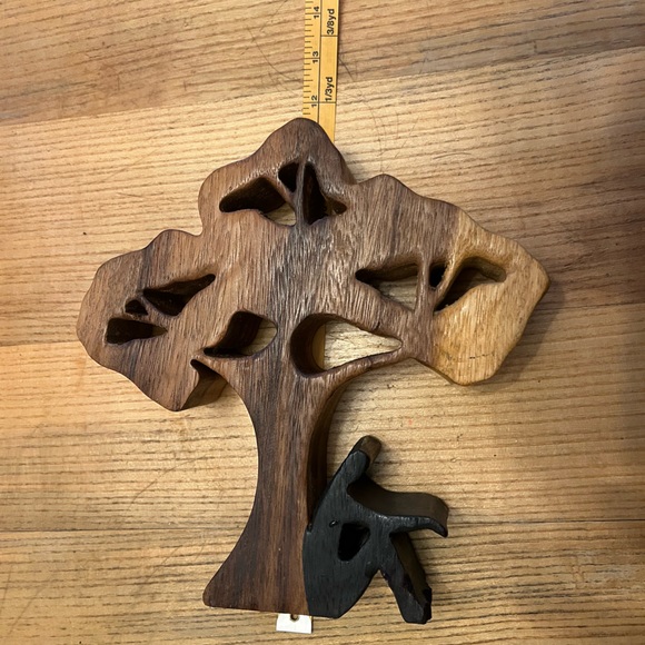 Wooden Sculpture of Man Under a Tree - Picture 4 of 6